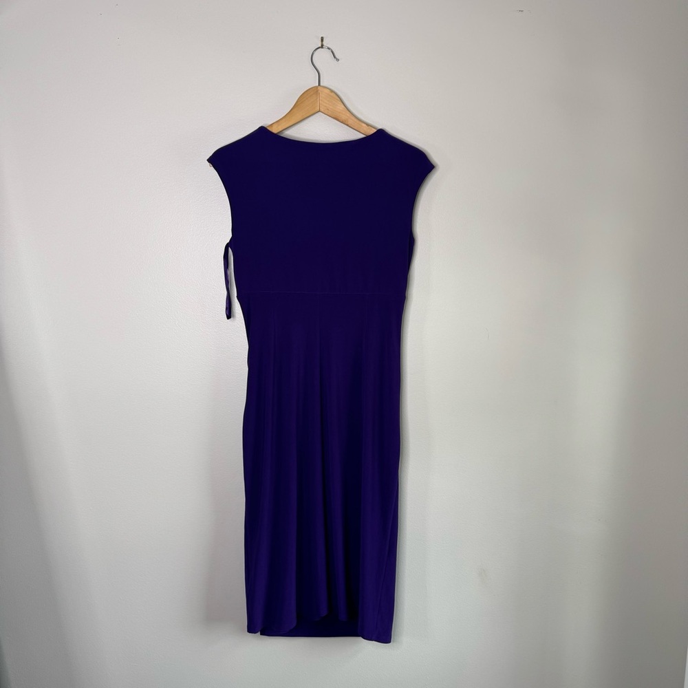 Lauren Ralph Lauren Deep Purple Ruched Faux Wrap Dress 6 - Picture 7 of 9